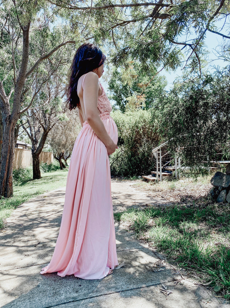 Backless Chiffon Lace Maternity Dress